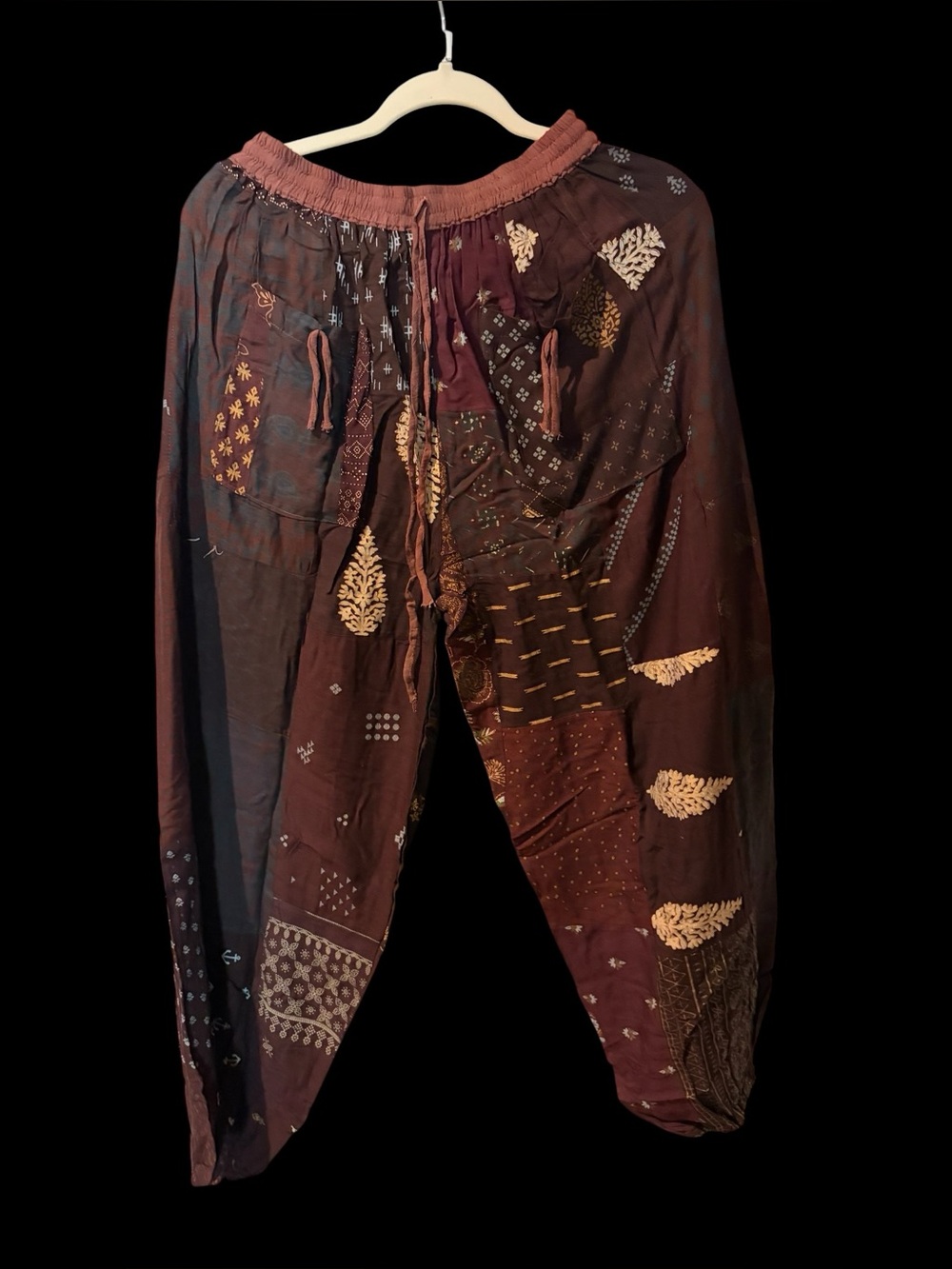 Brown #16 NWT 100% rayon patchwork jogger bottom pants